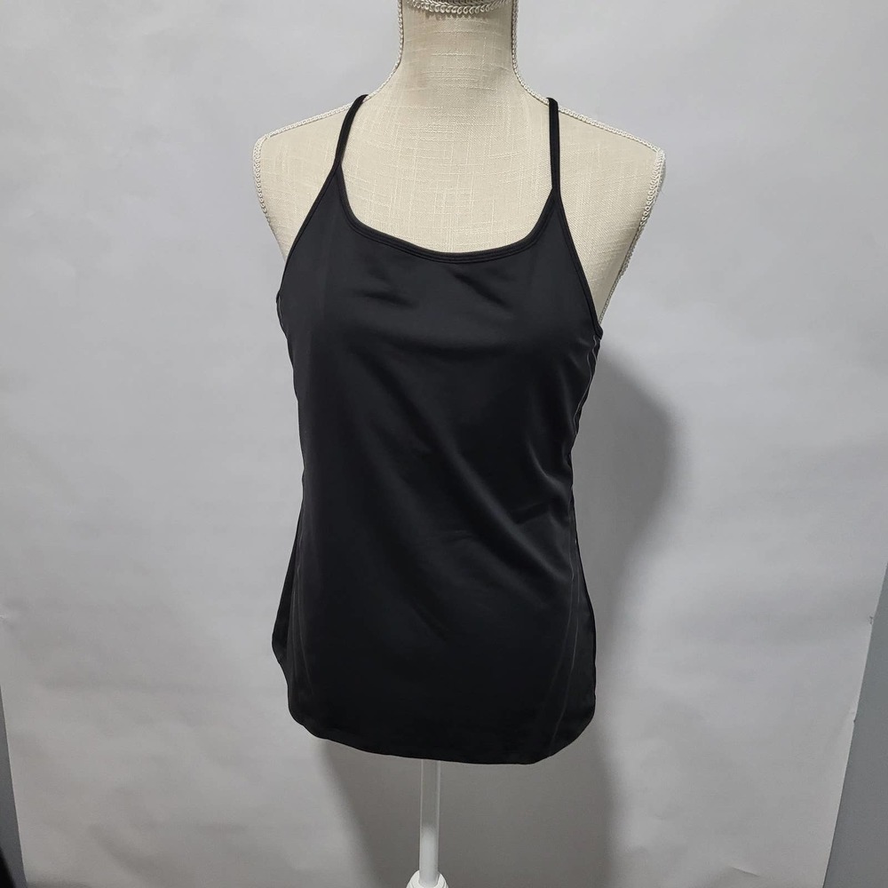 H&M Sport Black Tank with built in Bra  stripes on side Size Large